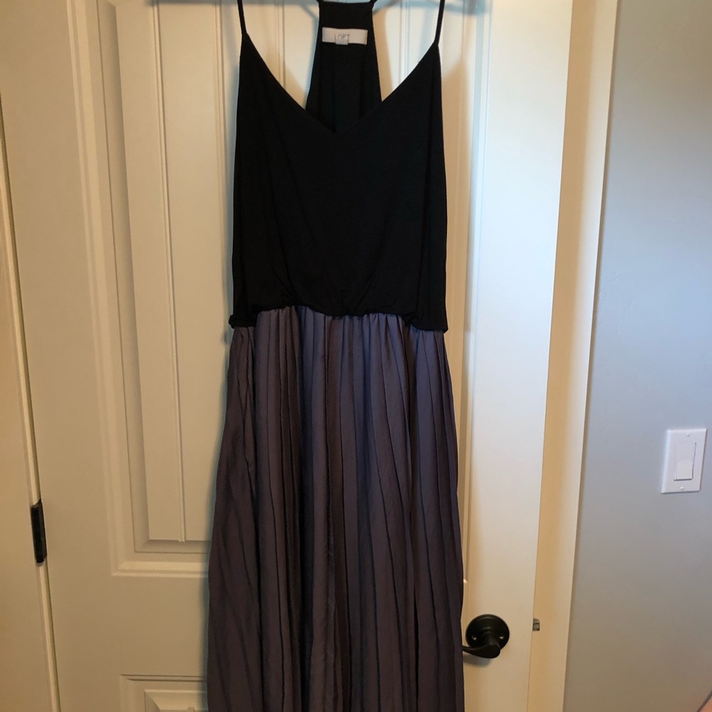 Black and purple midi dress from The Loft.